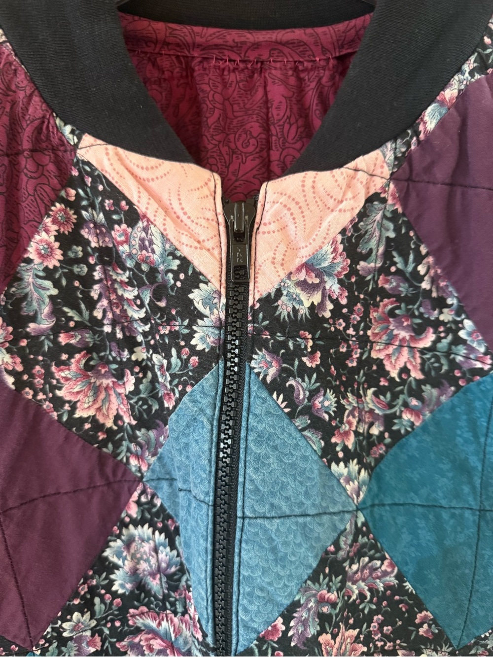 Quilted Patchwork Bomber Jacket - Purple Multi - Picture 3 of 5